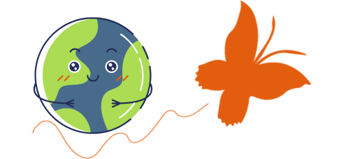 Fokusimpulse – Maskottchen Kalea Schmetterling Planet Erde Umweltschutz